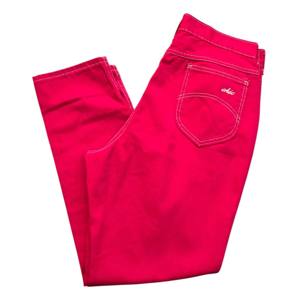 Vintage CHIC Red Denim Mom Jeans 80's Retro Straight Leg High Rise W32 Inseam 31